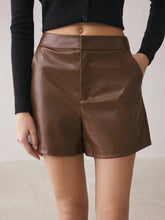 BIZwear Women's Solid Color Straight PU Leather Casual Shorts